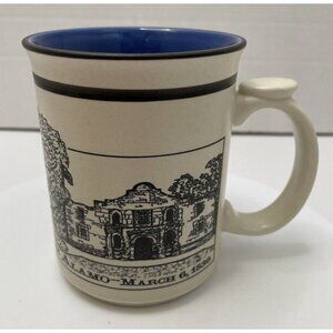 Alamo San Antonio Texas Souvenir Coffee Mug Cream Blue Black Textured NEW